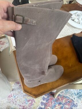Reef Taupe Suede Mid-Calf Boots with Stitch and Buckle Accent